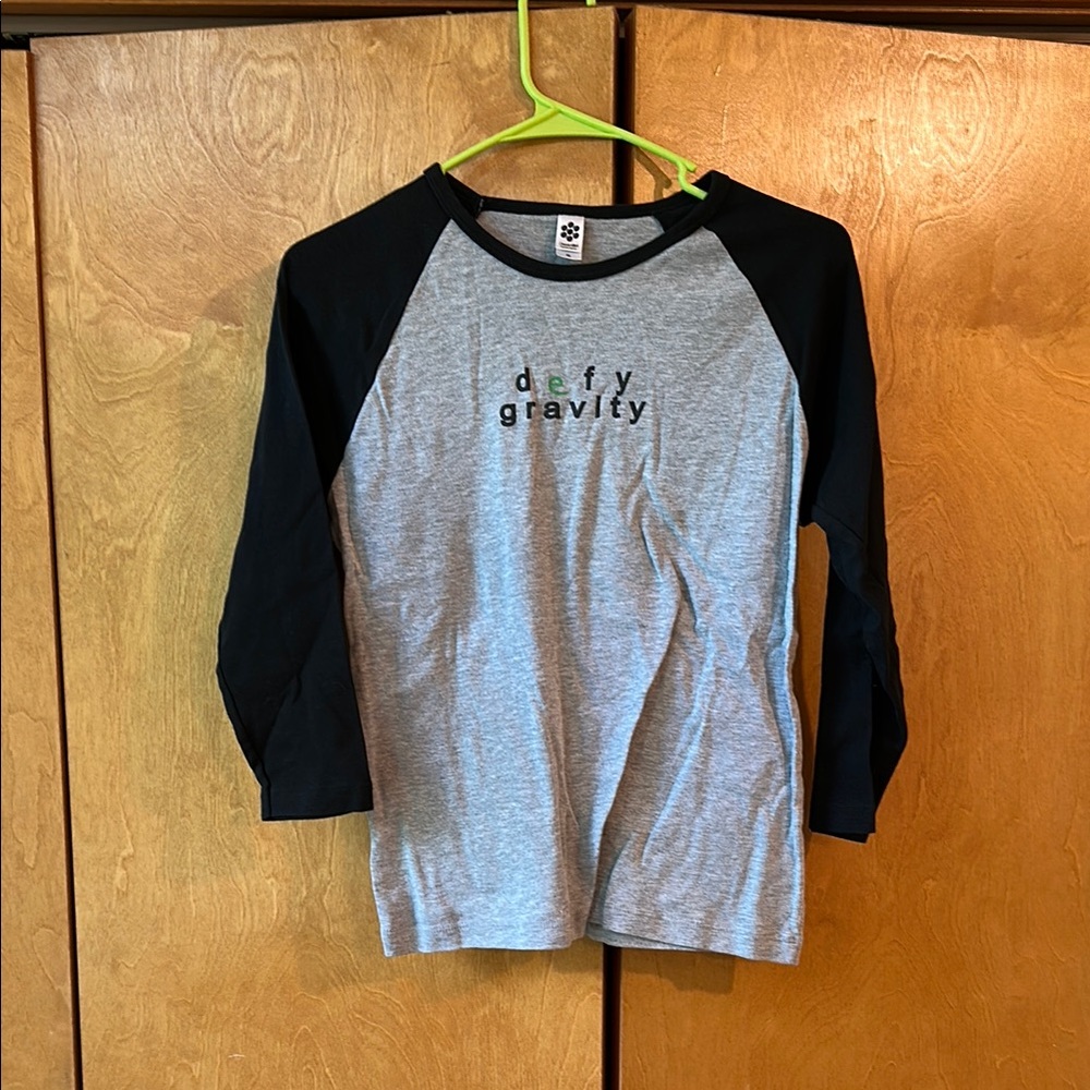 Original Wicked Broadway Merch: Defy Gravity Kids XL Shirt - Gray and Black